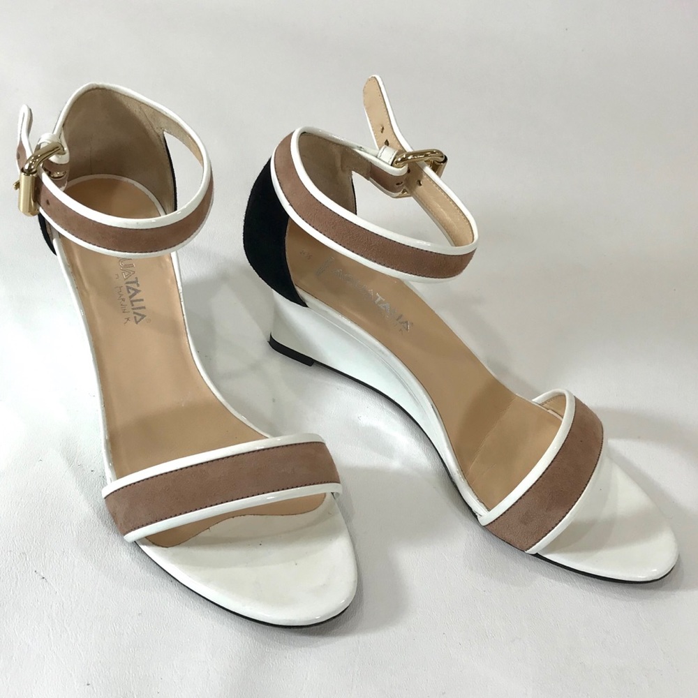 Aquatalia Patent & Suede Wedge Sandals 8.5 8 1/2 M
